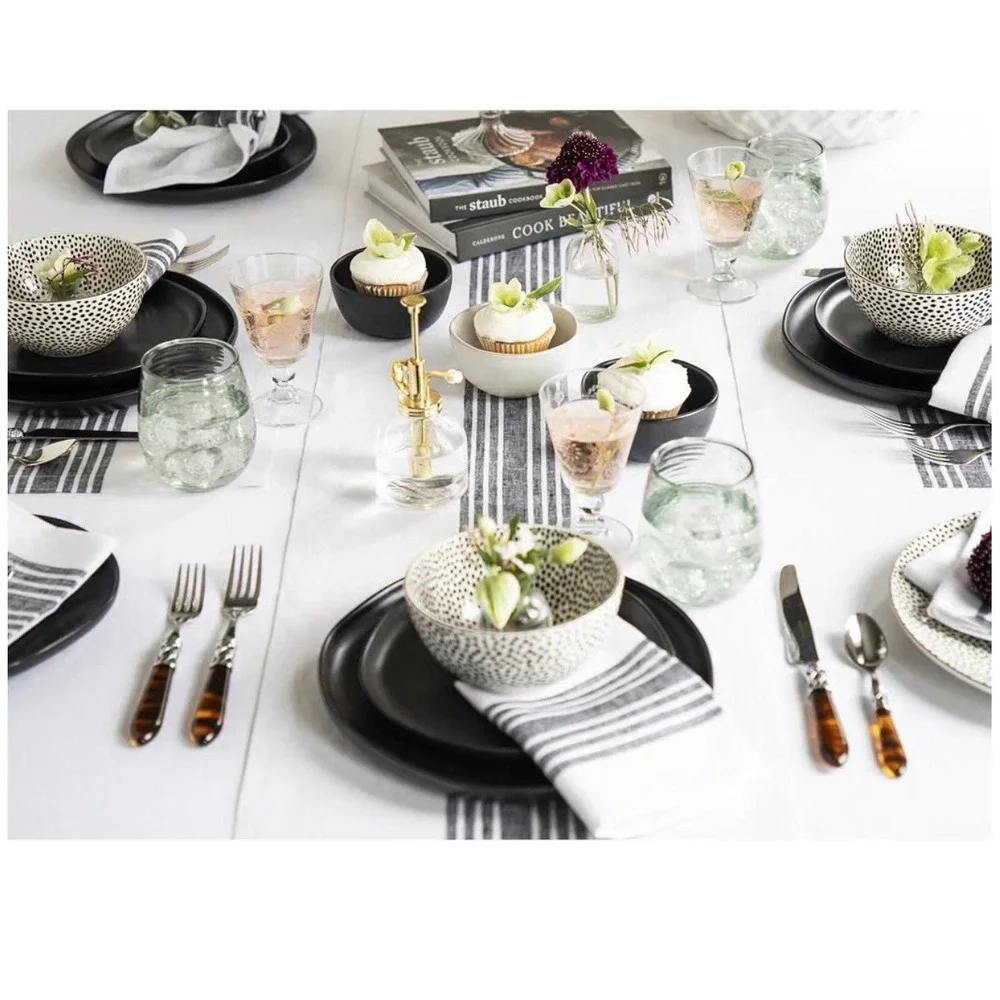 Solino Home Farmhouse Table Runner Black White Stripe 14